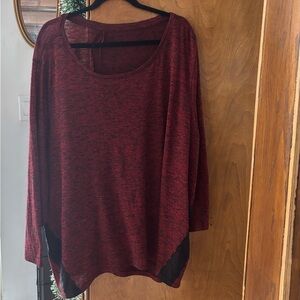 Penningtons Burgundy Long Sleeve Top With Black Lace Details Size 5X
